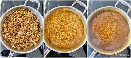 Risoni de calabaza y curry con pollo marinado al ajo y limón