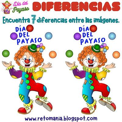 Payaso, Día del Payaso, Día Internacional del Payaso, Acertijos, Acertijos matemáticos, Acertijos visuales, Desafíos matemáticos, Retos matemáticos, Problemas matemáticos, Problemas de Ingenio, Pasatiempos, Juegos, Piensa rápido, Solo para Genios, Diferencias, Busca las Diferencias