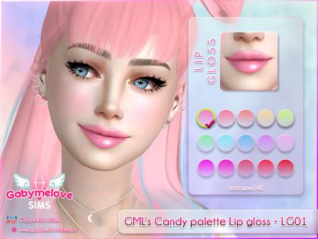 Sims 4 CC | Makeup: GML's Candy palette Lip gloss • LG01 Sims 4 CC | Makeup: GML's Candy palette Lip gloss • LG01 | Gabymelove Sims | contenido personalizado, custom content, mod, mods, download, free, descargar, gratis, make-up, maquillaje, Gaby, Caramelo, Dulces, Candies, Sweet, Kawaii, Cute, Nice, Paleta, colores, color, colors, lipgloss, lipstick, labial, brillo, labios, shine, shiny, pink, blue, yellow, orange, purple, lilac