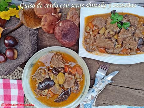 Guiso de cerdo con setas shiitake y castañas