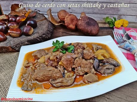 Guiso de cerdo con setas shiitake y castañas