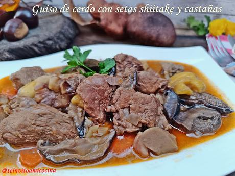 Guiso de cerdo con setas shiitake y castañas