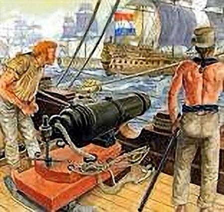 Disparo de un cañón naval de los siglos XVIII y XIX