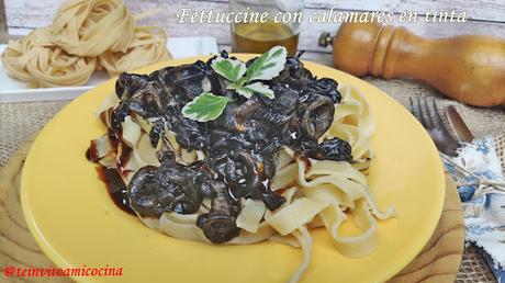 Fettuccine con calamares en tinta