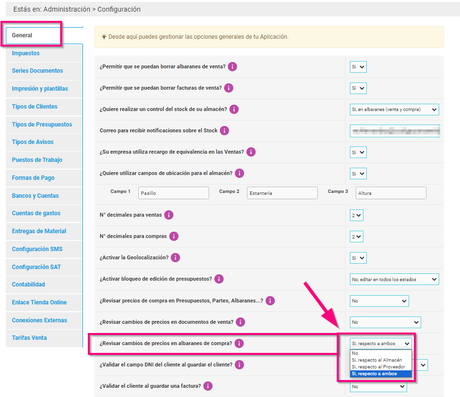 Configuración para revisar los precios de compra Configuración para revisar los precios de compra
