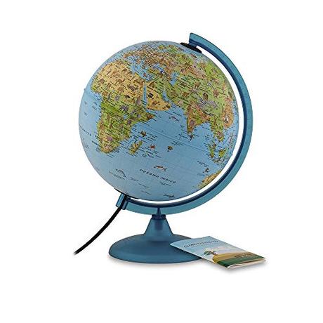Tecnodidattica - Globo Terráqueo Safari para Niños y Adolescentes | Iluminado y giratorio | Cartografía ilustrada y folleto con Información | Meridiano graduado | Texto en Español | Diámetro 25 cm