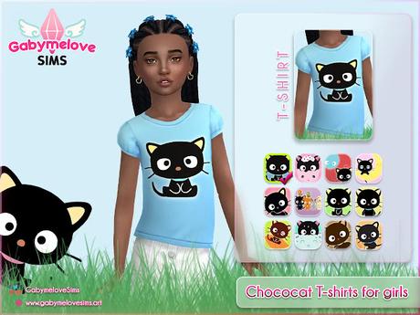 Sims 4 CC | Clothing: Chococat T-shirts for girls | Updated 2023 | Gabymelove Sims | Download, descargar, free, gratis, mod, mods, contenido personalizado, custom content, CAS, CUS, cloth, clothes, choco, cat, gato, ropa, vestimenta, Sanrio, hello kitty, camiseta, blusa, shirt, children, girl, chica, niña, niñas, chicas, child