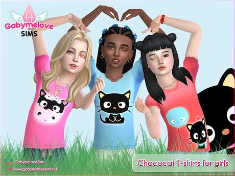 Sims 4 CC | Clothing: Chococat T-shirts for girls | Updated 2023 | Gabymelove Sims | Download, descargar, free, gratis, mod, mods, contenido personalizado, custom content, CAS, CUS, cloth, clothes, choco, cat, gato, ropa, vestimenta, Sanrio, hello kitty, camiseta, blusa, shirt, children, girl, chica, niña, niñas, chicas, child