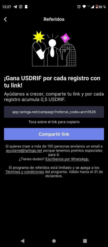 Programa de Referidos de la app de Taringa