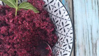 Pasta de remolacha en el restaurante Raftis.