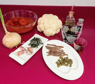 Coliflor en salsa putanesca a la hierbabuena