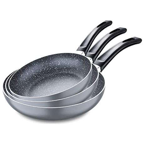 San Ignacio Soul Marble | Juego de Sartenes Antiadherentes | 3 Piezas de 16, 20 y 24 cm de Diámetro | Aluminio Prensado | Juego de Sartenes de Color Gris | Aptas Para Todo Tipo de Cocinas