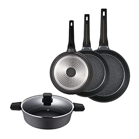 SAN IGNACIO Bistro | Sartenes Antiadherentes | Set de 5 Piezas de 20, 24 y 28cm y Cacerola Baja de 28cm | Fabricadas con Aluminio Fundido | Juego de Sartenes | Aptas para Todo Tipo de Cocinas