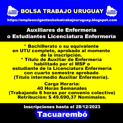Auxiliares de Enfermería o Estudiantes Licenciatura Enfermería (Tacuarembó)