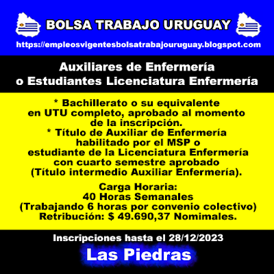 Auxiliares de Enfermería o Estudiantes Licenciatura Enfermería (Las Piedras)