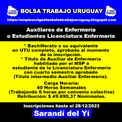 Auxiliares de Enfermería o Estudiantes Licenciatura Enfermería (Sarandí del Yí)