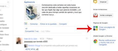 Botón para la creación de una página en Google Plus.