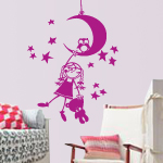 vinilos infantiles de una niña en la luna con su osito