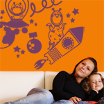 vinilos infantiles del espacio con luna, estrellas planetas y ovnis