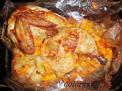Pollo asado en su jugo con verduras bicolor