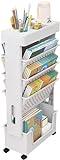 Estantería de Escritorio Móvil para Aula, Organizador de Almacenamiento de Escritorio Compacto con Ruedas, Carro de Almacenaje Delgado para Libros, Carro Rodante Multiusos para Dormitorio Biblioteca