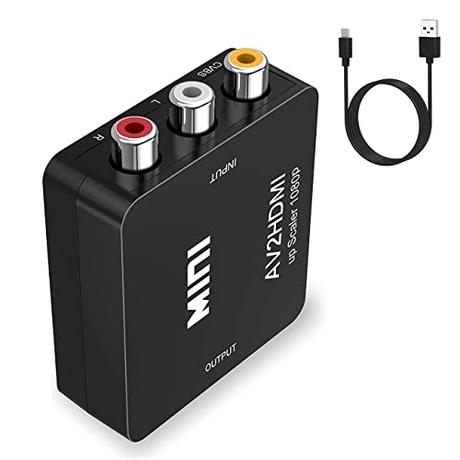 Adaptador HDMI, Rca A HDMI, Adaptador Euroconector a HDMI Para Tv, Adaptador Wii HDMI, Soporte 1080P con Cable de Alimentación USB para Wii PS2 Gamecube VHS Camara Laptop DVD Proyector (Small)