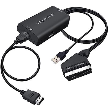 AMANKA Euroconector a HDMI Conversor de Audio Vídeo1080p Reproductor de Adaptador Entrada Scart Salida HDMI Apoyo 720/1080P con para HDTV,DVD BLU-Ray,VCR,Proyector