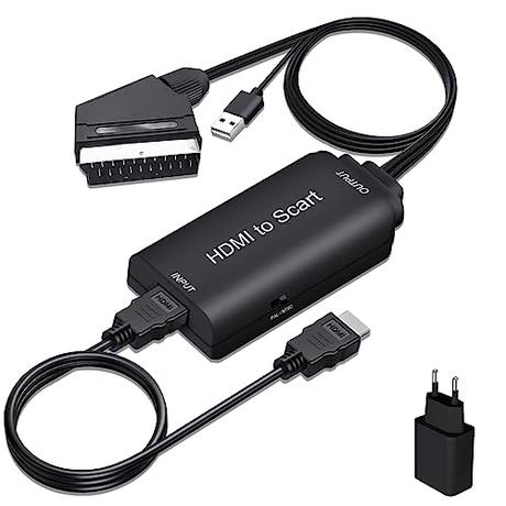 AMANKA HDMI a SCART Convertidor,1080P Adaptador HDMI a Euroconector Soporte Scaler HD Vídeo Compuesto Adaptador de Audio Estéreo CVBS Señal para Sky HD BLU Ray DVD TV PS3
