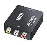 QGECEN RCA a HDMI, Adaptador AV a HDMI de Audio y Video Soporte 1080P con Cable de Alimentación USB para Wii PS2 Gamecube VHS Camara Laptop DVD Proyector