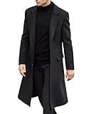 SOMTHRON Gabardina de corte ajustado informal para hombre, chaqueta larga con cuello de punta, gabardina de un solo botonadura, abrigo de invierno cálido con bolsillos, Negro , XL