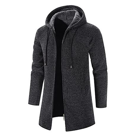 NUSGEAR 2023 Abrigo con capucha Hombre otoño Invierno Chaqueta largo Casual gruesa Forro de felpa Moda Chaqueta Cardigan Caliente Sudadera Deportivo Informal Outwear Cálido parka Tops Jacket Cazadora