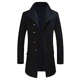 Allthemen Abrigo Largo de Invierno para Hombre Gabardina de Lana Casual Slim Fit Chaqueta Elegant Outerwear Color Sólido Negro XL