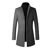 Allthemen Abrigo Hombre Invierno Largo Trench Coat de Lana Caliente Chaqueta Slim Fit Abrigo Parka a prueba de viento Cuello Alto gris L