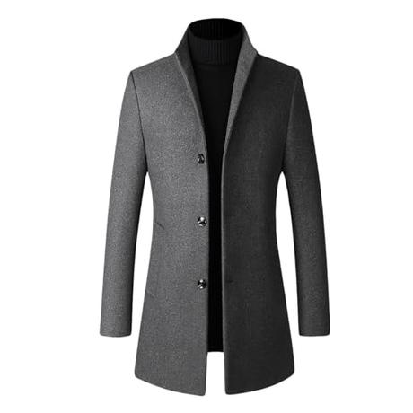Allthemen Abrigo Hombre Invierno Largo Trench Coat de Lana Caliente Chaqueta Slim Fit Abrigo Parka a prueba de viento Cuello Alto gris L