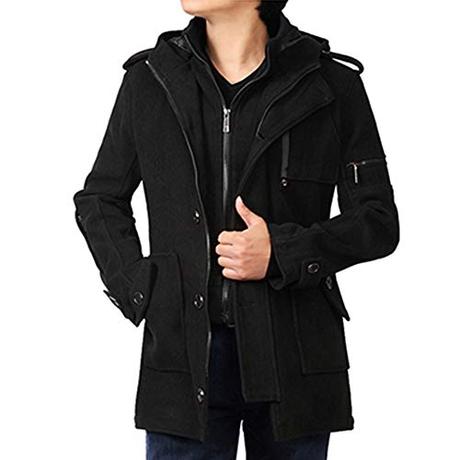 YOUTHUP Abrigo de Invierno Cálido Largo de Lana Gruesa Parka Trench Coat Caban Negro M
