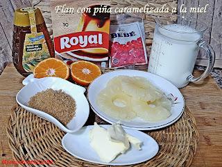 Flan con piña caramelizada a la miel