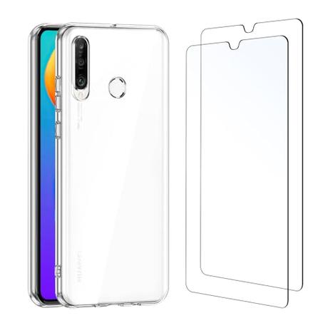 NEW'C Funda para Huawei P30 Lite Carcasa Silicona Transparente Alta y 2X Protector de Pantalla para Huawei P30 Lite Cristal Templado - Antiarañazos