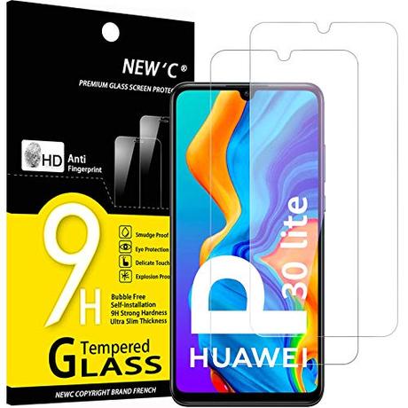 NEW'C 2 Piezas, Protector Pantalla para Huawei P30 Lite, Nova 4e, Cristal templado Antiarañazos, Antihuellas, Sin Burbujas, Dureza 9H, 0.33 mm Ultra Transparente, Ultra Resistente