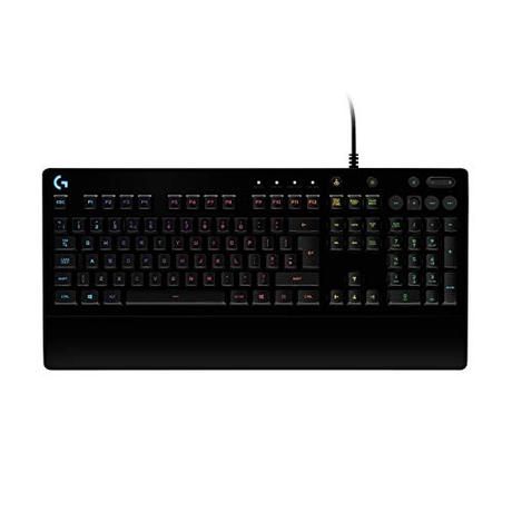 Teclado para juegos Logitech G213 Prodigy, teclas retroiluminadas RGB LIGHTSYNC, resistentes a salpicaduras, teclas personalizables, teclas multimedia dedicadas, diseño QWERTY UK, negro