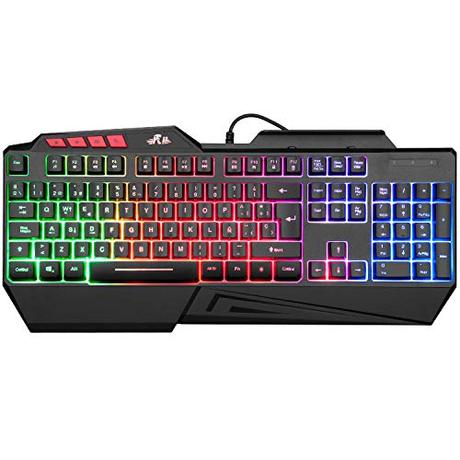 Rii Teclado Gaming, RK202, Retroiluminado LED con Cable USB para PC/Laptop / PS4 / Xbox One (Español, Negro)