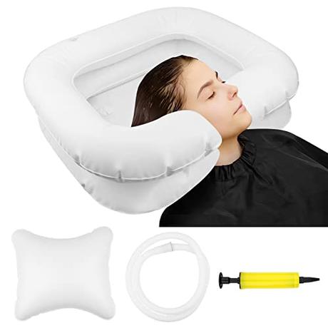 Lavacabezas Portátil para Casa Hinchable con Almohada pequeña, Lavabo de Champú MóVil, Lavabo inflable para el Cabello Peluquería para Lavar el Cabello 60 * 55 * 22cm Blanco