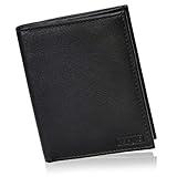 HEMING Cartera de Piel para Hombre, Tarjetero de Cuero, Billetera Pequeña, Negro