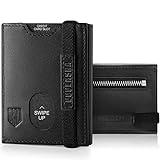 DODENSHA Billetera de Piel para Hombre con Bolsillo para Monedas de Moneda, 2 Compartimentos para Billetes, Ventana para Tarjeta de identificación, Correa elástica, Marrón, Negro γ, no -Airtag, Negro