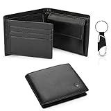 Wilbest Negro Billeteras Hombre, Cartera de Piel, Carteras Cuero, Tarjetas de Crédito Slim Moda RFID Bloqueo Monedero (+Botones de Llaves) Hecho a Mano