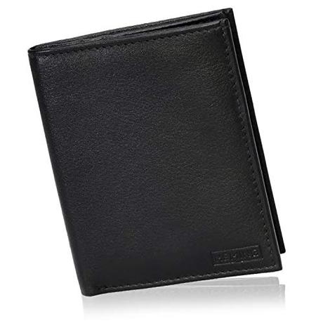 HEMING Cartera de Piel para Hombre, Tarjetero de Cuero, Billetera Pequeña, Negro