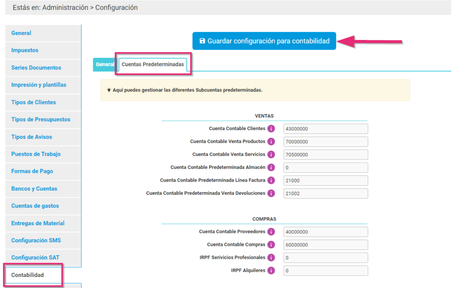 Pasos a seguir para realizar la configuración del módulo de contabilidad