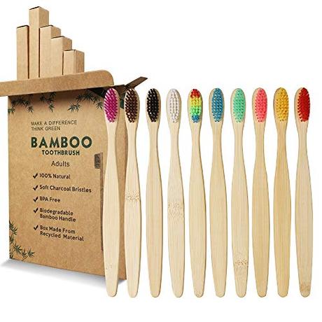 GeekerChip Cepillos de Dientes de Bambú,Paquete de 10 Cepillo de Dientes Bambú di Cerdas Suaves y Respetuosos con el Medio Ambiente Cuidado con Biodegradable-10 Colores