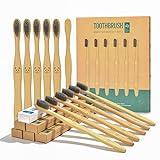 Y-kelin Cepillo de dientes de carbón de bambú natural ecológico, paquete de 12 cepillos de dientes, cepillo de dientes con cerdas suaves biodegradables