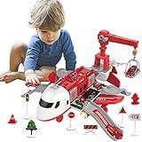 Umitive Aviones de Juguete, Transportador de Juguetes Avion con Tapete de Juego, 6 Mini Coches de Bomberos, 11 Señales de Seguridad Vial, Música y Luz, Avion Juguete 3 4 5 6 7 8 años