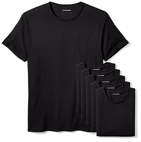 Amazon Essentials Camiseta Interior con Cuello Redondo Hombre, Pack de 6, Negro, L